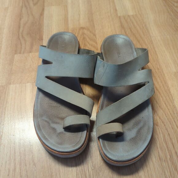 Merrell Juno Wrap Moon Sandals Womens 10 Beige Leather Slip On Comfort - Picture 2 of 7